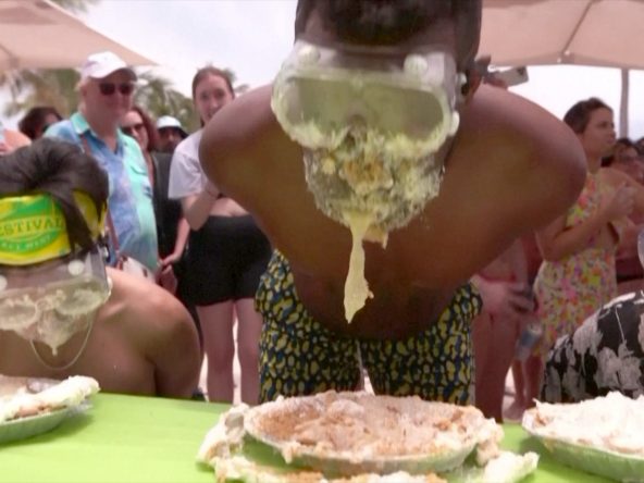 WITHOUT HANDS: A CONTEST FOR THE FASTEST LIME PIE EATING WAS HELD IN FLORIDA